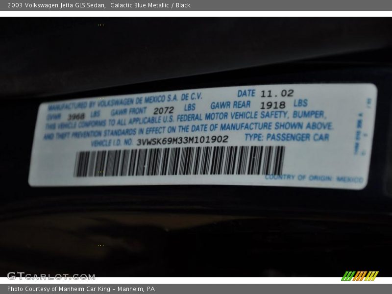 Galactic Blue Metallic / Black 2003 Volkswagen Jetta GLS Sedan
