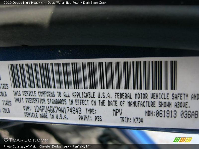 2010 Nitro Heat 4x4 Deep Water Blue Pearl Color Code PBS