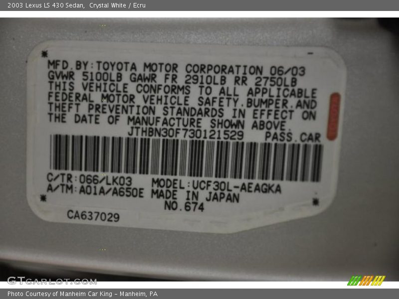 Crystal White / Ecru 2003 Lexus LS 430 Sedan
