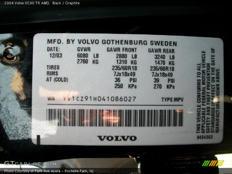 Black / Graphite 2004 Volvo XC90 T6 AWD