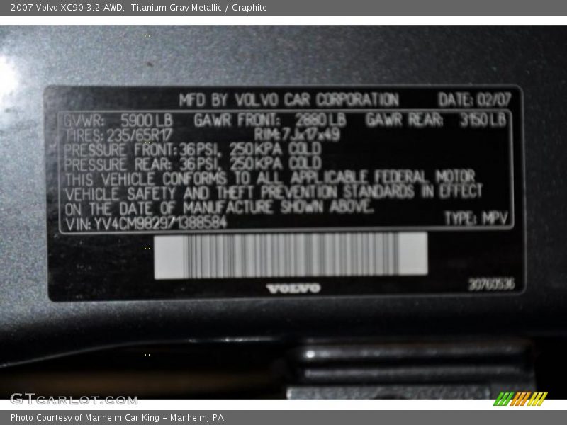 Titanium Gray Metallic / Graphite 2007 Volvo XC90 3.2 AWD