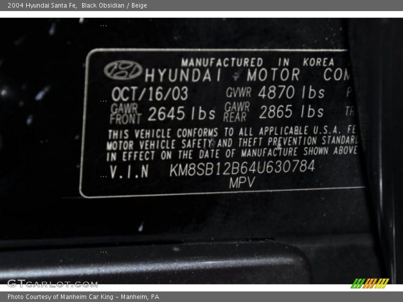 Black Obsidian / Beige 2004 Hyundai Santa Fe