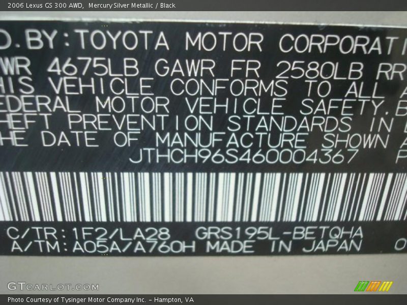Mercury Silver Metallic / Black 2006 Lexus GS 300 AWD