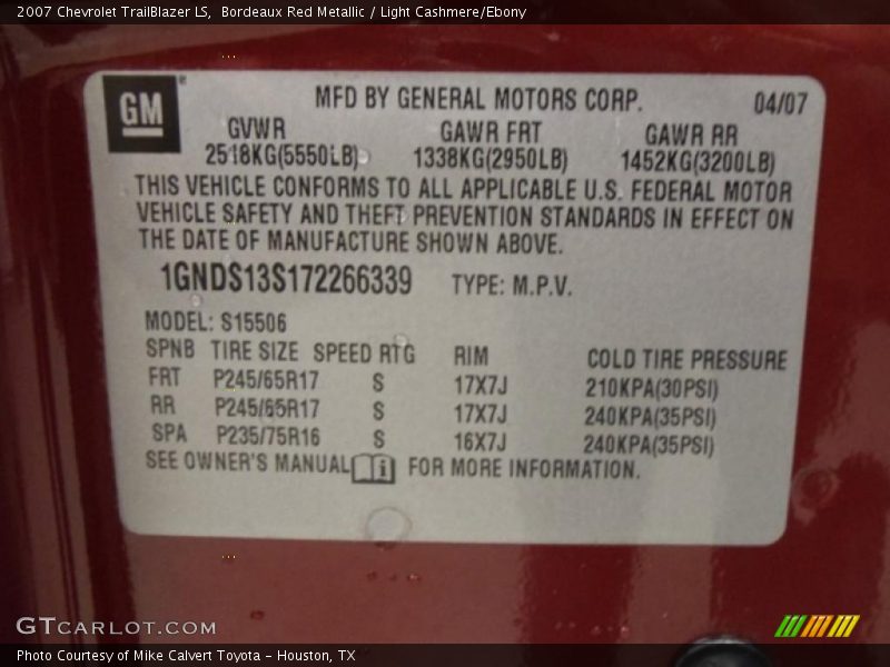 Bordeaux Red Metallic / Light Cashmere/Ebony 2007 Chevrolet TrailBlazer LS