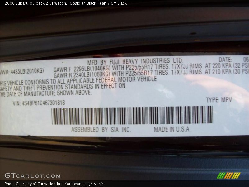 Obsidian Black Pearl / Off Black 2006 Subaru Outback 2.5i Wagon