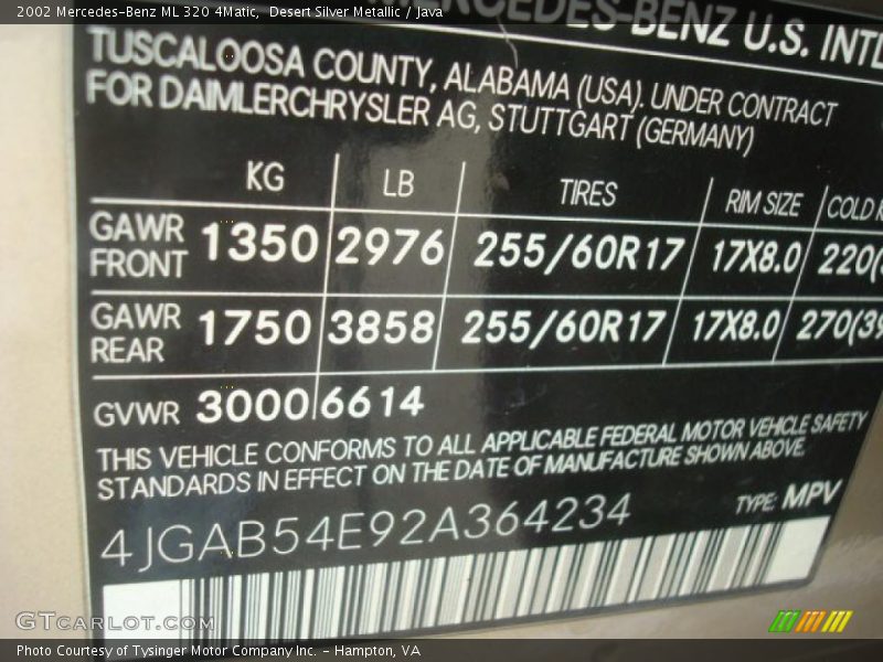 Desert Silver Metallic / Java 2002 Mercedes-Benz ML 320 4Matic