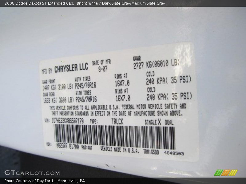 Bright White / Dark Slate Gray/Medium Slate Gray 2008 Dodge Dakota ST Extended Cab