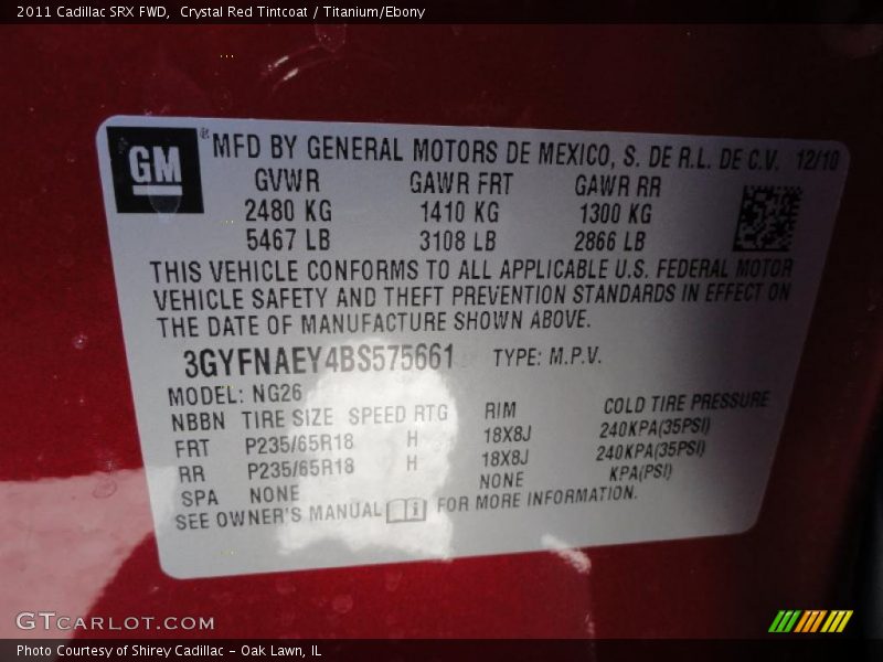 Crystal Red Tintcoat / Titanium/Ebony 2011 Cadillac SRX FWD