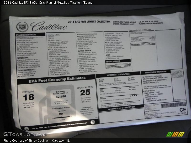  2011 SRX FWD Window Sticker