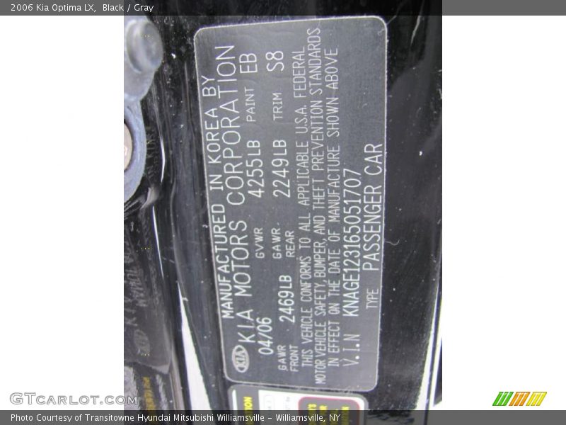 Black / Gray 2006 Kia Optima LX