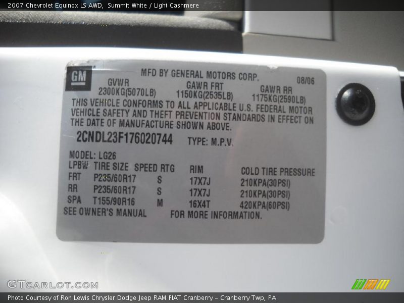 Summit White / Light Cashmere 2007 Chevrolet Equinox LS AWD