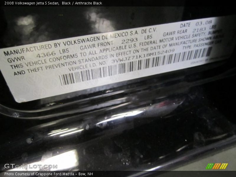 Black / Anthracite Black 2008 Volkswagen Jetta S Sedan