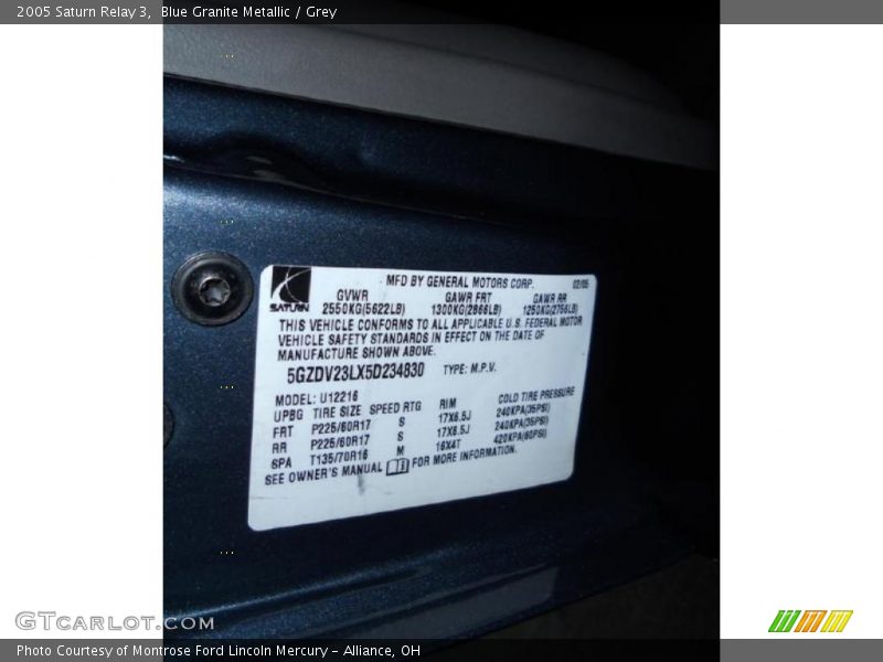 Blue Granite Metallic / Grey 2005 Saturn Relay 3