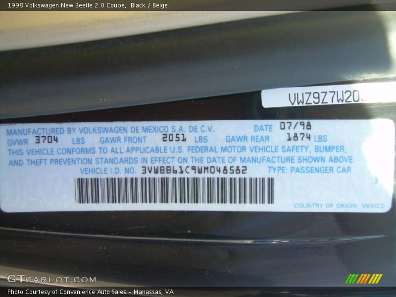 Black / Beige 1998 Volkswagen New Beetle 2.0 Coupe