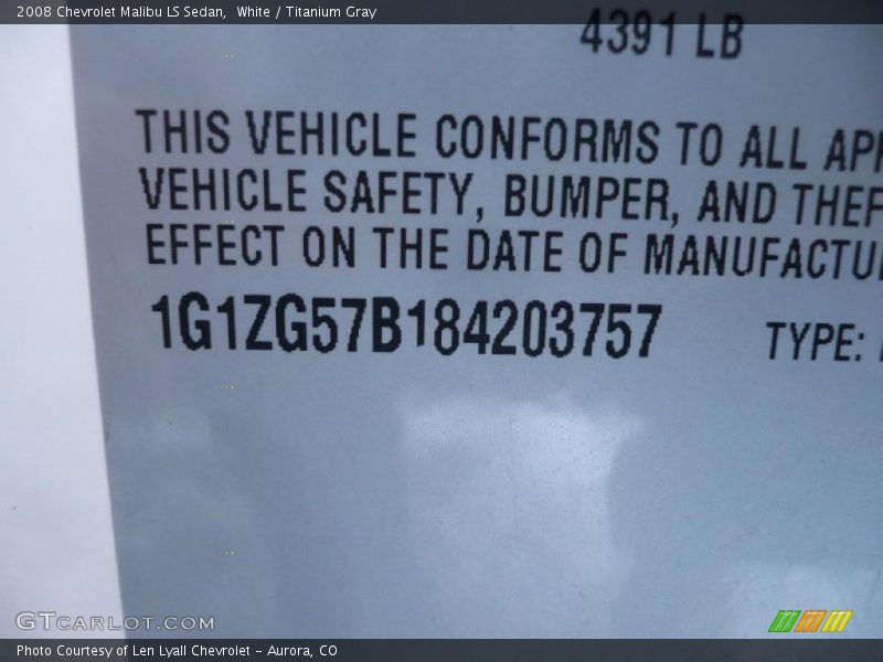 White / Titanium Gray 2008 Chevrolet Malibu LS Sedan