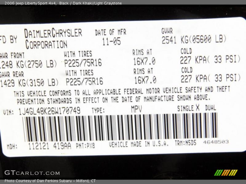 Black / Dark Khaki/Light Graystone 2006 Jeep Liberty Sport 4x4