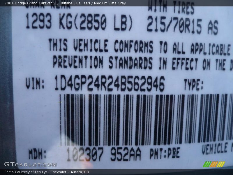 Butane Blue Pearl / Medium Slate Gray 2004 Dodge Grand Caravan SE