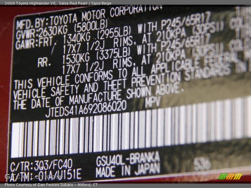 Salsa Red Pearl / Sand Beige 2009 Toyota Highlander V6