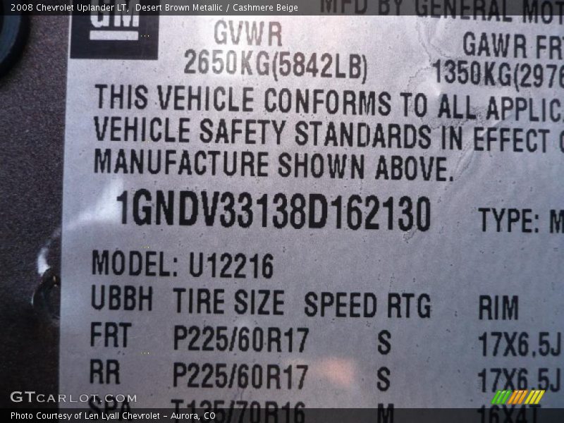 Desert Brown Metallic / Cashmere Beige 2008 Chevrolet Uplander LT