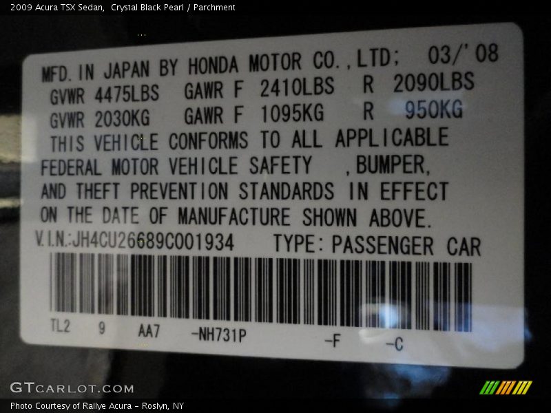 Crystal Black Pearl / Parchment 2009 Acura TSX Sedan