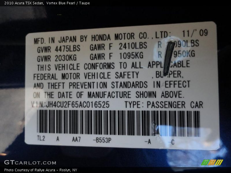 Vortex Blue Pearl / Taupe 2010 Acura TSX Sedan