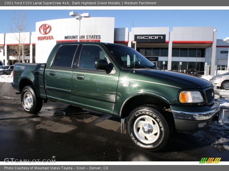 Dark Highland Green Metallic / Medium Parchment 2001 Ford F150 Lariat SuperCrew 4x4