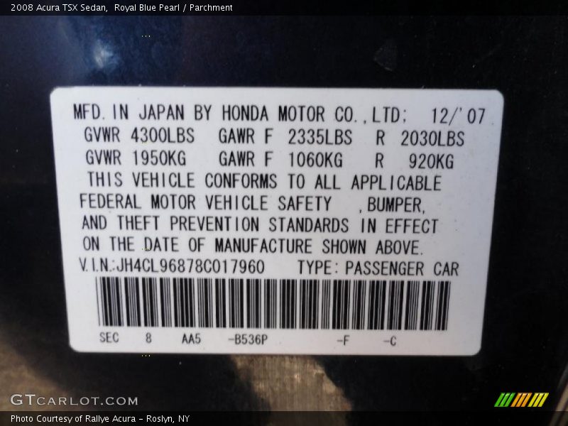 Royal Blue Pearl / Parchment 2008 Acura TSX Sedan