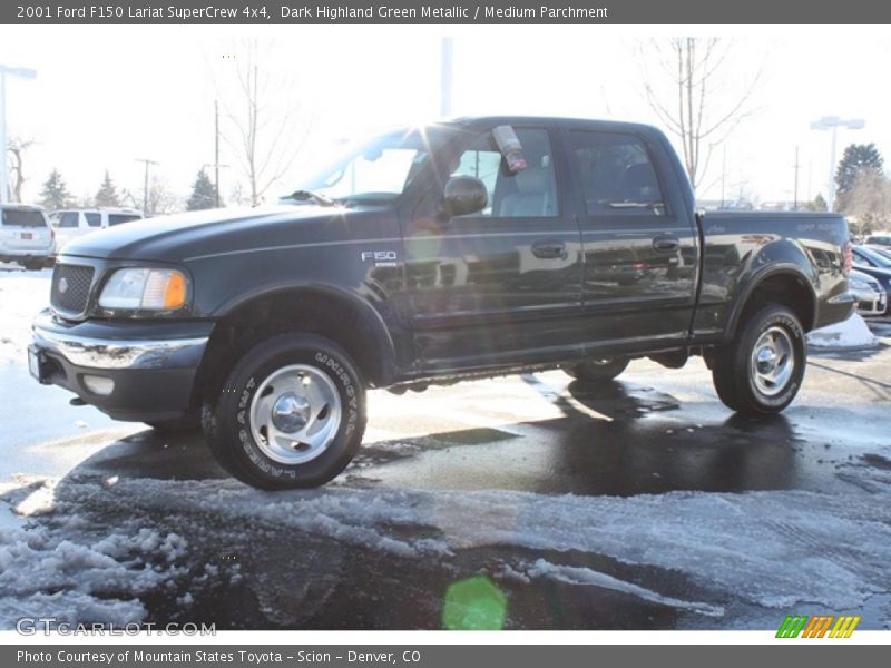 Dark Highland Green Metallic / Medium Parchment 2001 Ford F150 Lariat SuperCrew 4x4