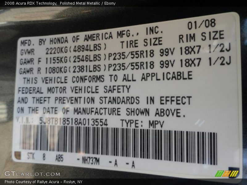 Polished Metal Metallic / Ebony 2008 Acura RDX Technology