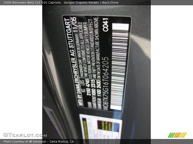 2006 CLK 500 Cabriolet designo Graphite Metallic Color Code 041