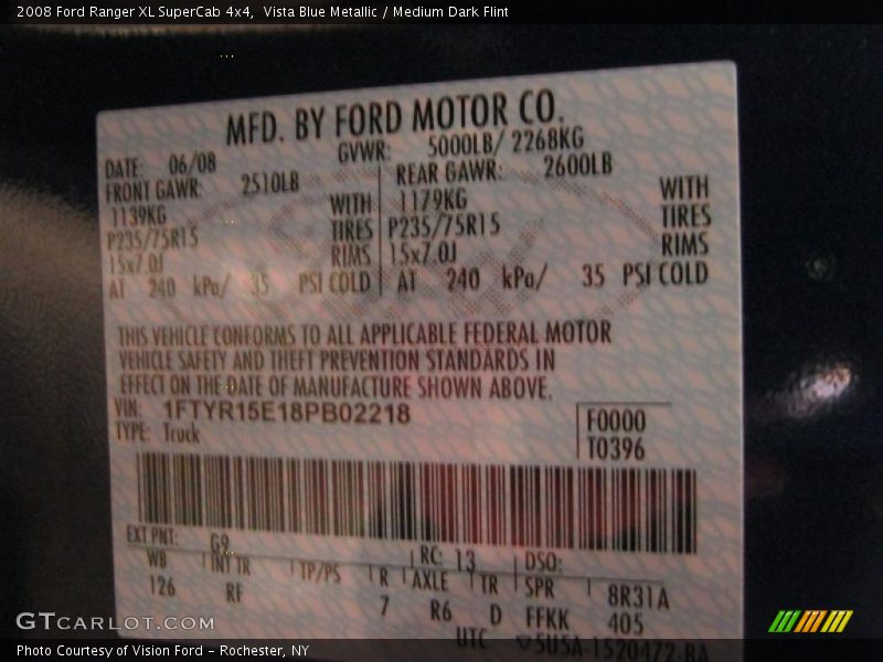 2008 Ranger XL SuperCab 4x4 Vista Blue Metallic Color Code G9