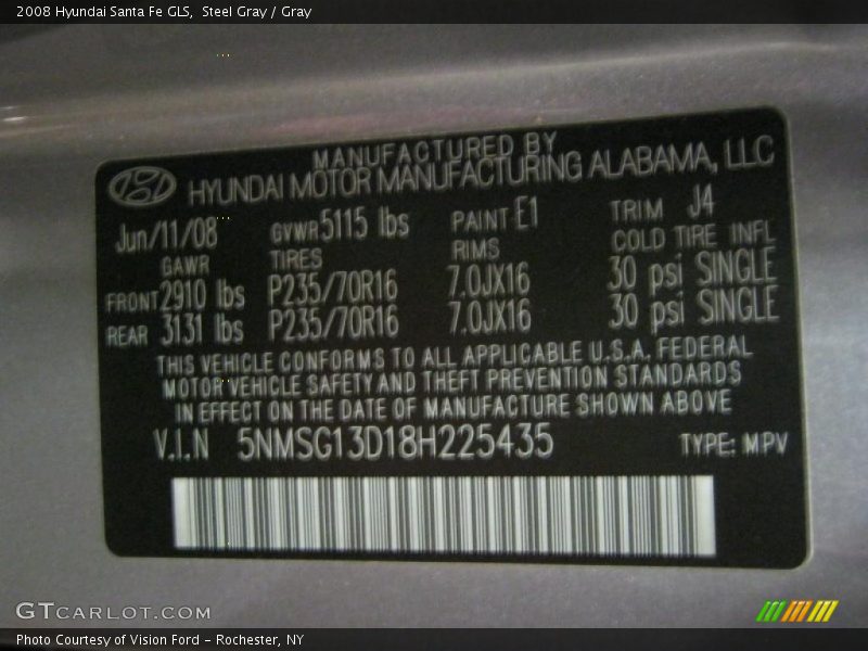 Steel Gray / Gray 2008 Hyundai Santa Fe GLS