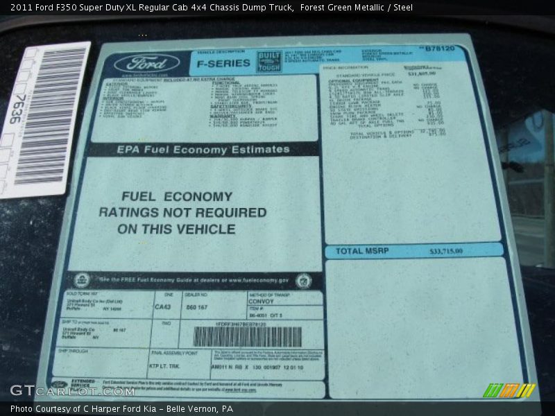  2011 F350 Super Duty XL Regular Cab 4x4 Chassis Dump Truck Window Sticker