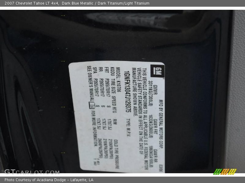 Dark Blue Metallic / Dark Titanium/Light Titanium 2007 Chevrolet Tahoe LT 4x4