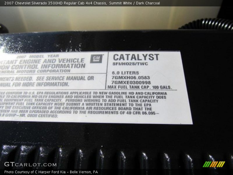 Info Tag of 2007 Silverado 3500HD Regular Cab 4x4 Chassis