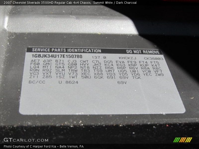 Info Tag of 2007 Silverado 3500HD Regular Cab 4x4 Chassis