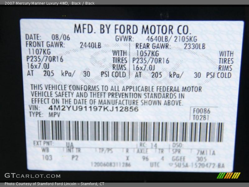 Black / Black 2007 Mercury Mariner Luxury 4WD