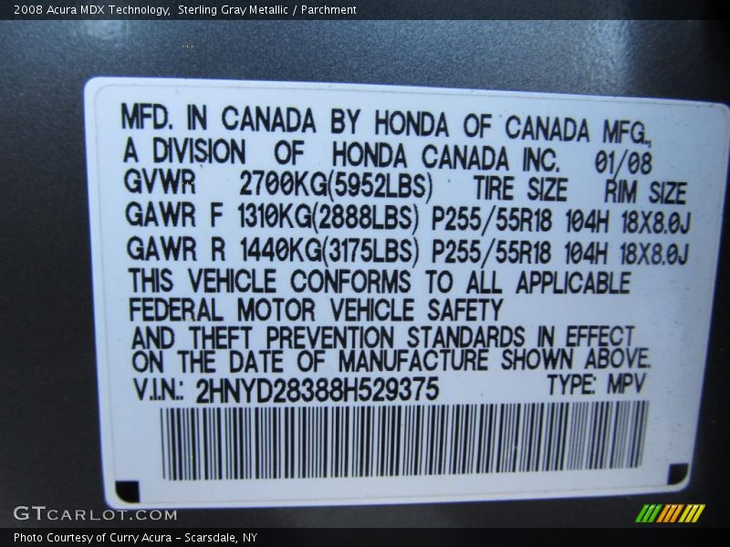 Sterling Gray Metallic / Parchment 2008 Acura MDX Technology