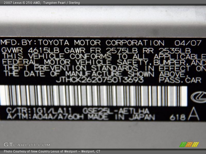 Tungsten Pearl / Sterling 2007 Lexus IS 250 AWD