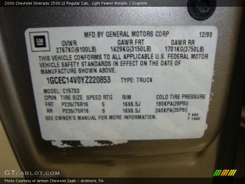 Light Pewter Metallic / Graphite 2000 Chevrolet Silverado 1500 LS Regular Cab