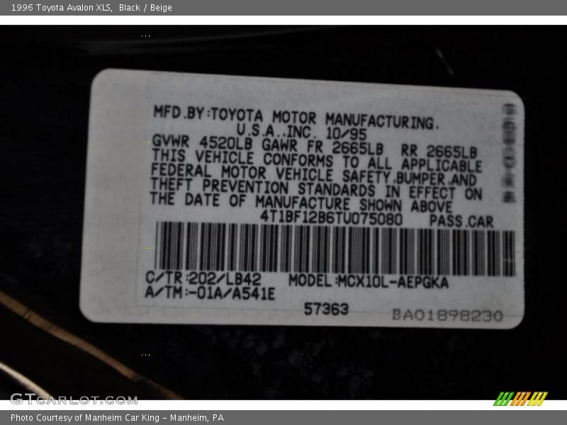 Black / Beige 1996 Toyota Avalon XLS