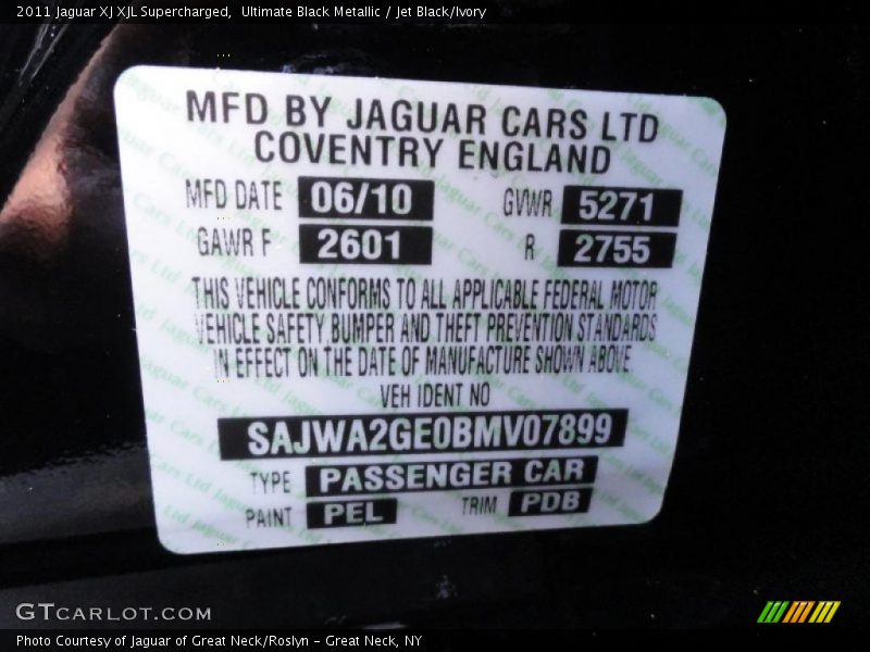 2011 XJ XJL Supercharged Ultimate Black Metallic Color Code PEL