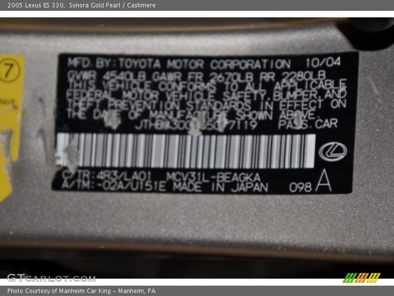 Sonora Gold Pearl / Cashmere 2005 Lexus ES 330