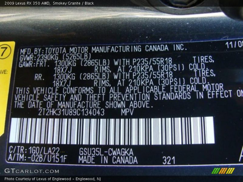 Smokey Granite / Black 2009 Lexus RX 350 AWD