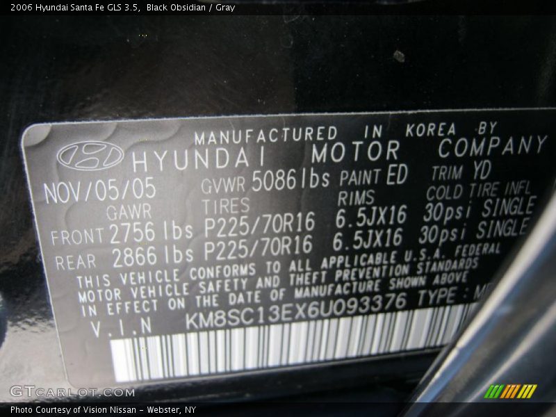 Black Obsidian / Gray 2006 Hyundai Santa Fe GLS 3.5