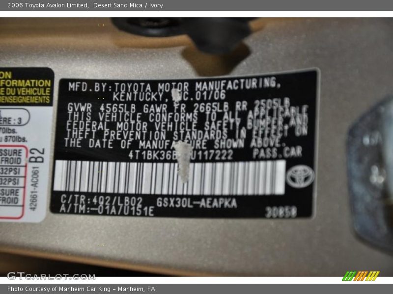 Desert Sand Mica / Ivory 2006 Toyota Avalon Limited
