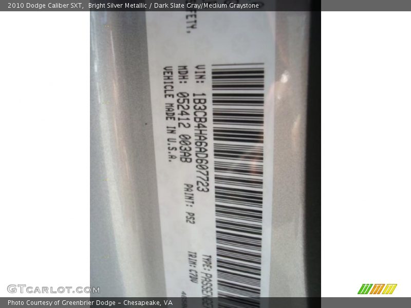 Bright Silver Metallic / Dark Slate Gray/Medium Graystone 2010 Dodge Caliber SXT