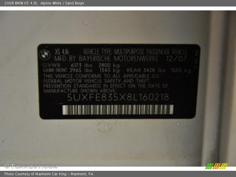 Alpine White / Sand Beige 2008 BMW X5 4.8i