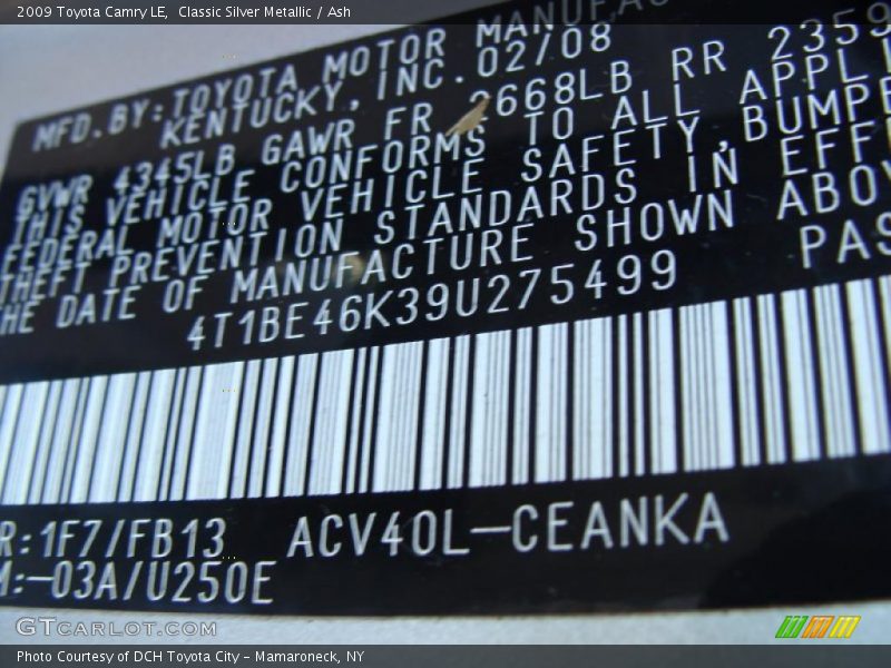 Classic Silver Metallic / Ash 2009 Toyota Camry LE