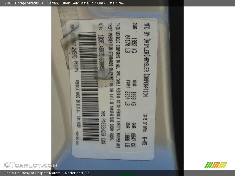 Linen Gold Metallic / Dark Slate Gray 2005 Dodge Stratus SXT Sedan